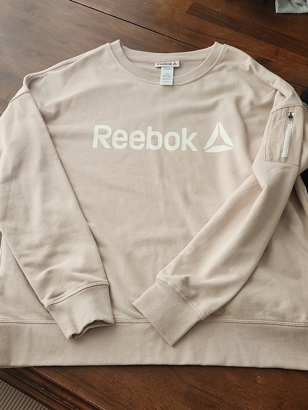 Reebok Women's Crewneck Sweatshirt in Beige with White Logo Bundle